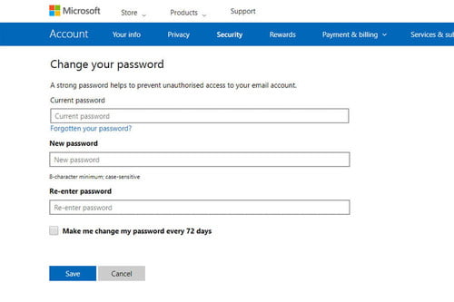 changing password in outlook for mac